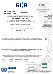 Certificato dell'azienda Beltrame CSE RINA ISO 9001:2015