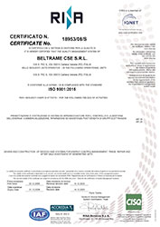 Certificato dell'azienda Beltrame CSE RINA ISO 9001:2015